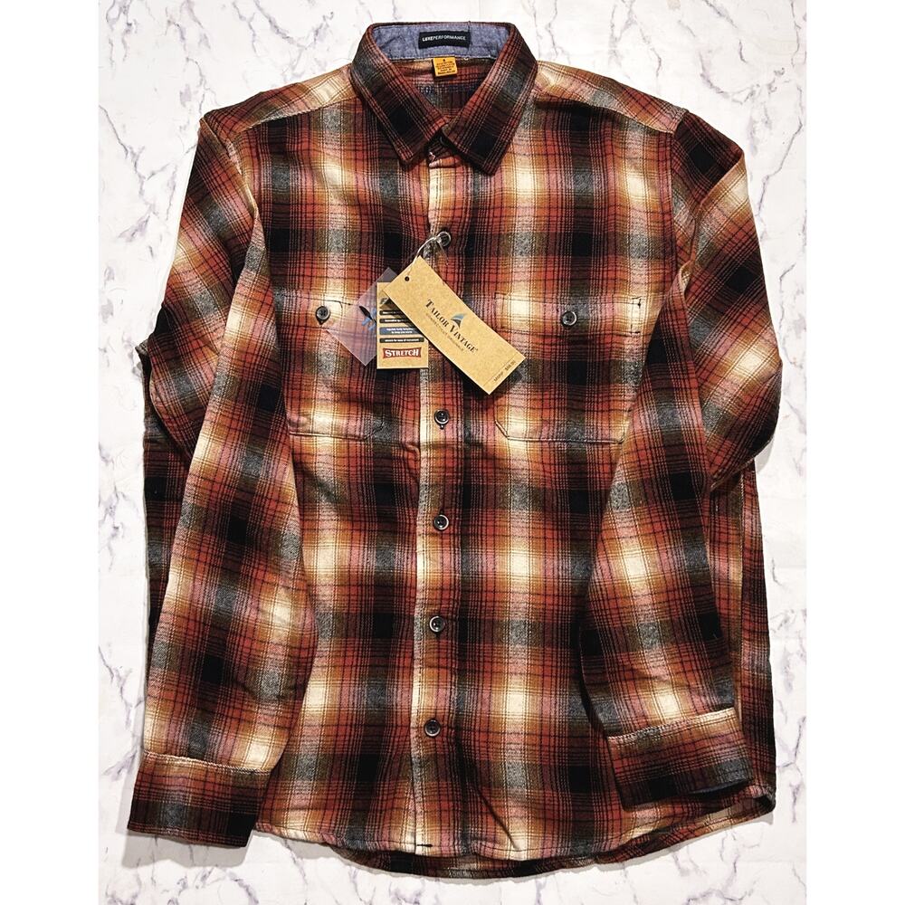NWT Tailor Vintage Luxe Performance Stretch Plaid Flannel Shirt Small